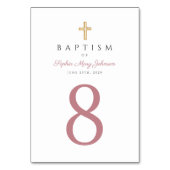 Elegant Roze Script Religieus Kruis Meisje Doop Kaart (Voorkant)