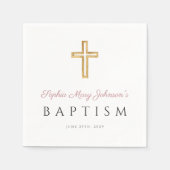 Elegant Roze Script Religieus Kruis Meisje Doop Servet (Voorkant)