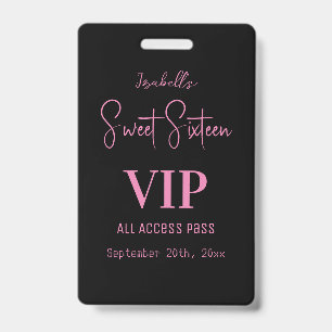 Elegant roze Script Sweet Sixteen Uitnodiging VIP  Badge