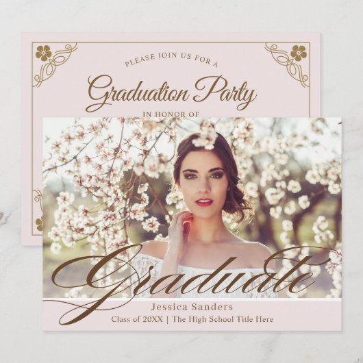 Elegant roze scriptfotograaf Partij Kaart (Voorkant / Achterkant)