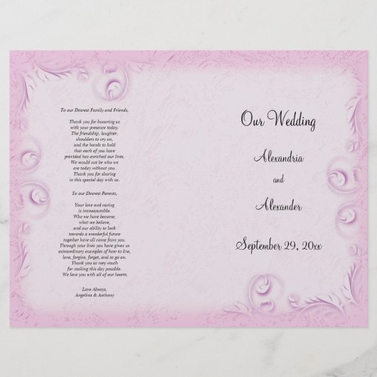 Elegant Roze Scrollwork Wedding Programme (Voorkant)