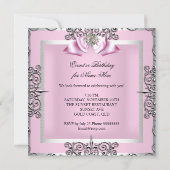 Elegant Roze Silver Birthday Party Kaart (Achterkant)