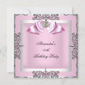 Elegant  Roze Silver Birthday Party Kaart (Voorkant)