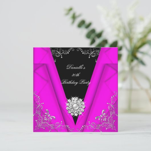 Elegant roze Silver Black Birthday 30th Kaart (Staand voorkant)