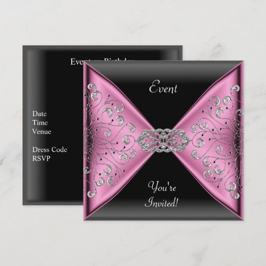 Elegant roze Silver Grey Black Event Party Kaart (Voorkant / Achterkant)