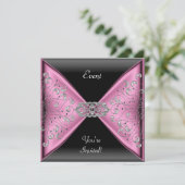 Elegant roze Silver Grey Black Event Party Kaart (Staand voorkant)