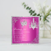 Elegant roze & Silver Masquerade 21st Invite Kaart (Staand voorkant)