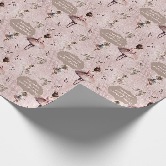 Elegant roze Silver Name Age Text Ballet Tutu Cadeaupapier (Hoek)