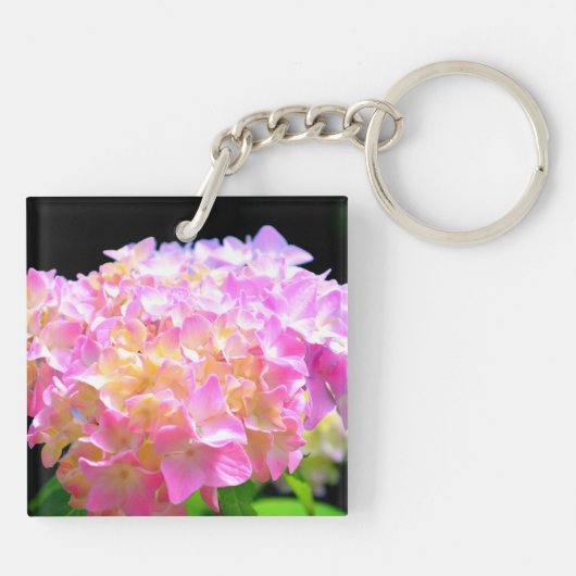 Elegant Roze sinaasappel bloemen hortensia's Sleutelhanger (Achterkant)