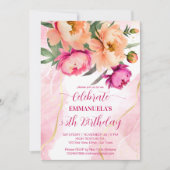 Elegant roze sinaasappel bloemenverjaardagsfeestje kaart (Voorkant)
