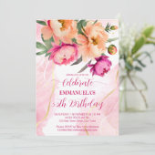 Elegant roze sinaasappel bloemenverjaardagsfeestje kaart (Staand voorkant)