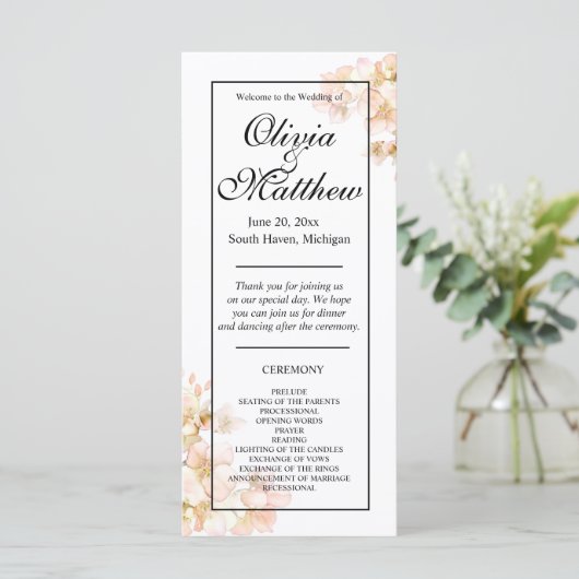 Elegant roze Sinaasappel bloesems elegant script (Staand voorkant)