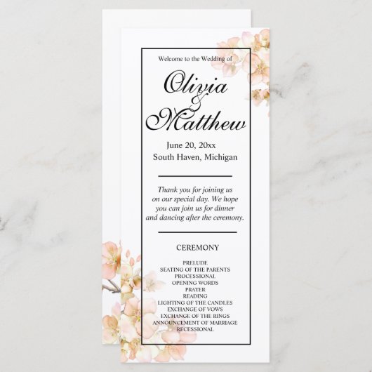 Elegant roze Sinaasappel bloesems elegant script (Voorkant / Achterkant)