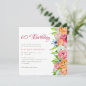 Elegant Roze Sinaasappel Floral 60th Birthday Kaart (Staand voorkant)