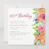 Elegant Roze Sinaasappel Floral 60th Birthday Kaart (Voorkant)