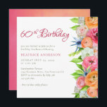 Elegant Roze Sinaasappel Floral 60th Birthday Kaart<br><div class="desc">Een elegante moderne uitnodiging van het 60ste Birthday feest. Het ontwerp bevat een florale rand in tinten roze, oranje en aangebrachte groene tinten. Personaliseer met elk van uw belangrijke details met inbegrip van de gast van de naam, datum, tijd, plaats en informatie RSVP. Deze sjabloon is voor een 60e verjaardag,...</div>