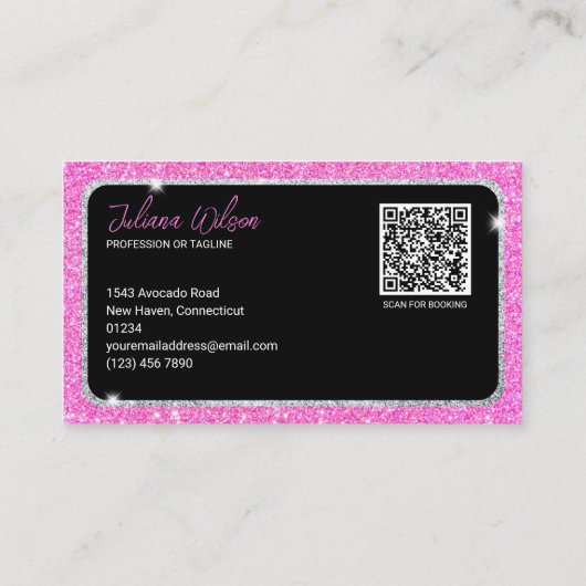 Elegant Roze Sparkle QR Code Visitekaartje (Achterkant)