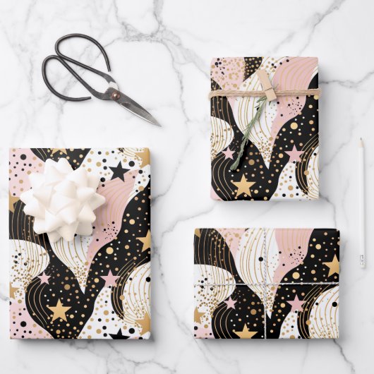 Elegant roze sterpatroon betegeld inpakpapier vel (Voorkant)