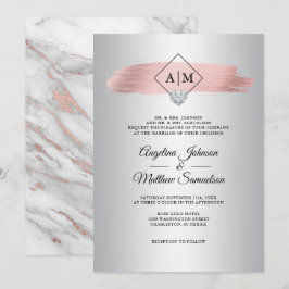 Elegant Roze Stoffig Roos Goud Marmer Zilveren Bru Kaart