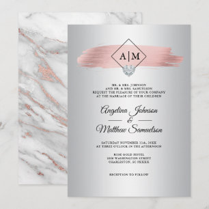 Elegant Roze Stoffig Roos Goud Marmer Zilveren Bru Kaart