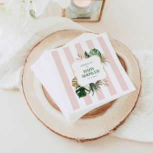 Elegant Roze strepen tropisch baby shower Servet