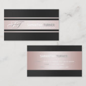 Elegant Roze Strepen Zwart Professioneel Monogram Visitekaartje (Voorkant / Achterkant)