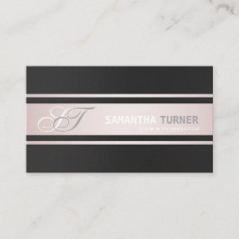 Elegant Roze Strepen Zwart Professioneel Monogram Visitekaartje