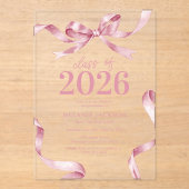 Elegant Roze Strik Afstudeerfeest Acryl Uitnodigingen (Voorkant)