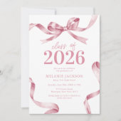 Elegant Roze Strik Afstudeerfeest Kaart (Voorkant)