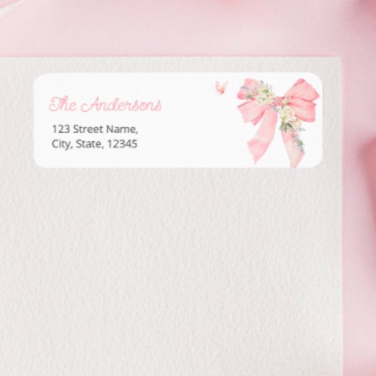Elegant Roze Strik Bloem Retouradres Sticker