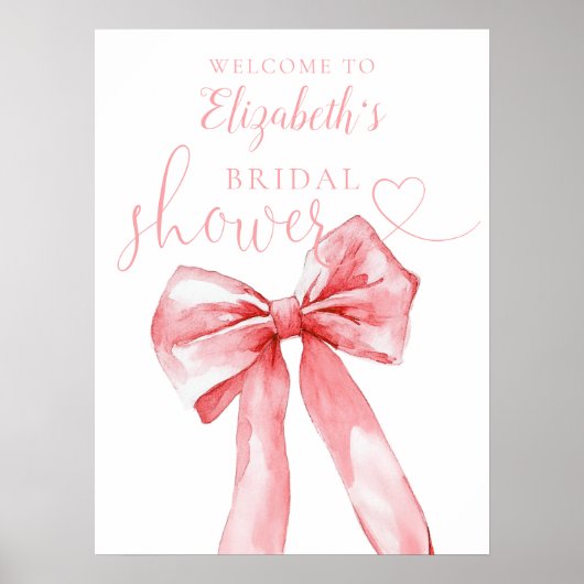 Elegant Roze Strik Bruidsfeest Welkomstbord Poster (Voorkant)