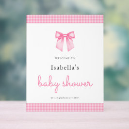 Elegant Roze Strik Meisje Baby Shower Welkomstbord Acryl Bord