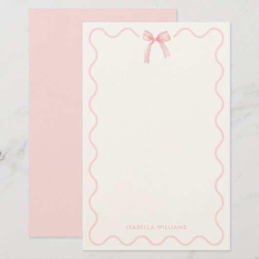 Elegant Roze Strik Meisje Persoonlijk Briefpapier (Voorkant / Achterkant)