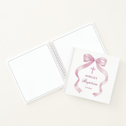 Elegant roze strikje doop gastenboek notitieboek (Binnen)