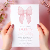 Elegant roze strikje meisje eerste verjaardag kaart