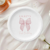 Elegant roze strikje meisje eerste verjaardag papieren bordje