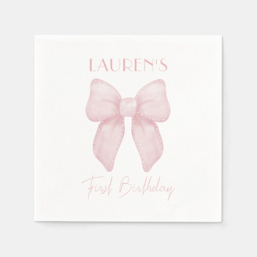 Elegant roze strikje meisje eerste verjaardag servet (Voorkant)