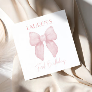 Elegant roze strikje meisje eerste verjaardag servet