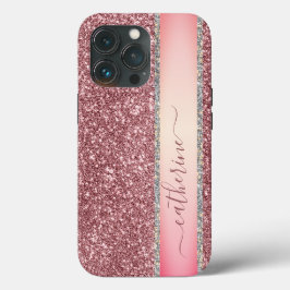 Elegant Roze Strip Glitter Aangepaste naam persona Case-Mate iPhone Case
