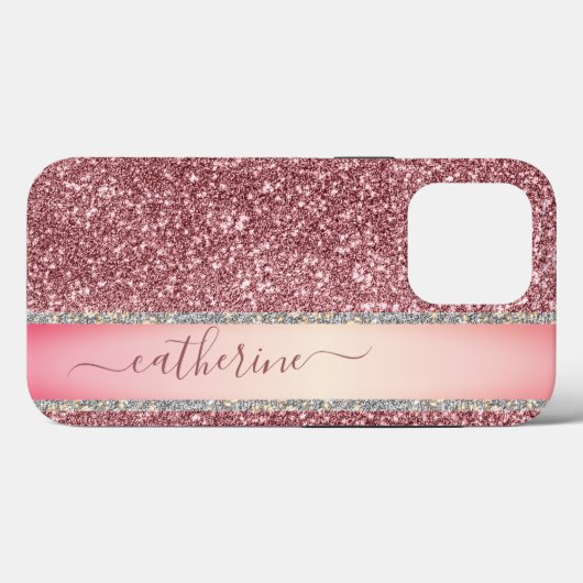 Elegant Roze Strip Glitter Aangepaste naam persona Case-Mate iPhone Case (Achterkant (horizontaal))