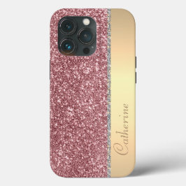 Elegant Roze Strip Glitter Aangepaste naam persona Case-Mate iPhone Case