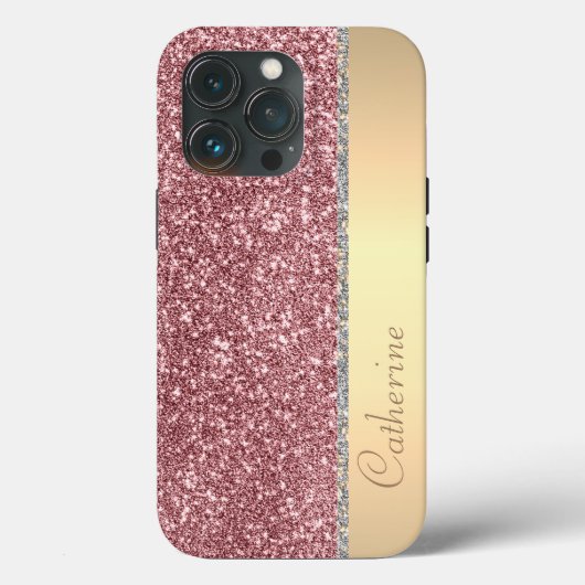 Elegant Roze Strip Glitter Aangepaste naam persona Case-Mate iPhone Case (Achterkant)