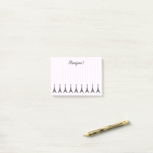 Elegant roze Stripe Eiffeltoren Frans thema Post-it® Notes (Op bureau)