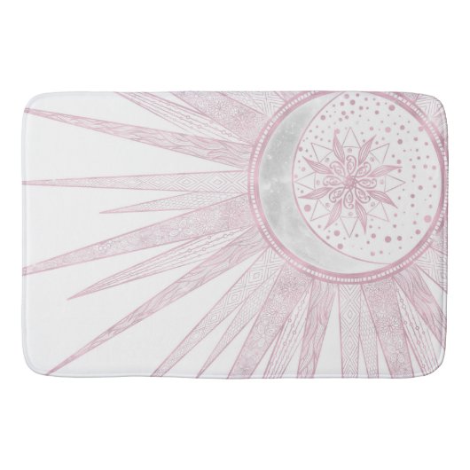 Elegant roze Sun Moon Doodle Mandala White Design Badmat (Voorkant)