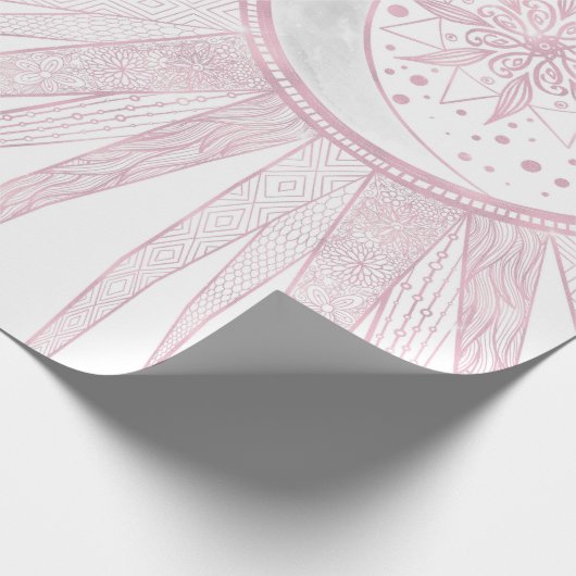 Elegant roze Sun Moon Doodle Mandala White Design Cadeaupapier (Hoek)