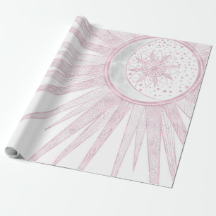 Elegant roze Sun Moon Doodle Mandala White Design Cadeaupapier