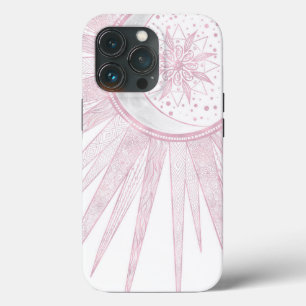 Elegant roze Sun Moon Doodle Mandala White Design Case-Mate iPhone Case