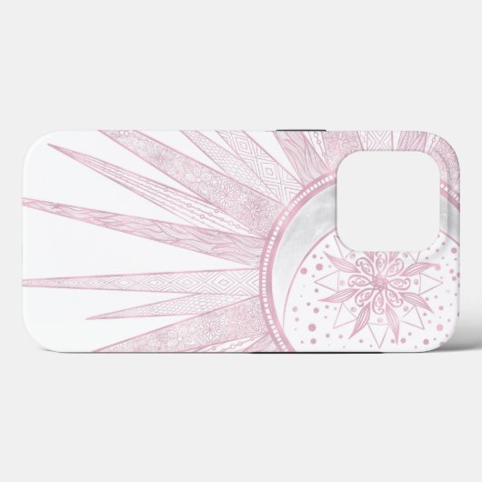 Elegant roze Sun Moon Doodle Mandala White Design Case-Mate iPhone Case (Achterkant (horizontaal))