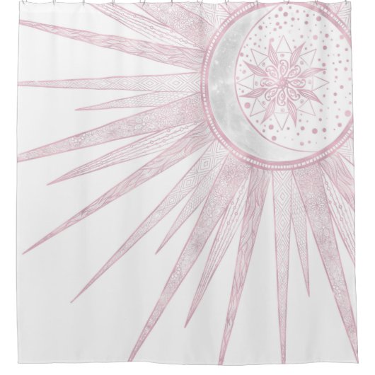Elegant roze Sun Moon Doodle Mandala White Design Douchegordijn (Voorkant)