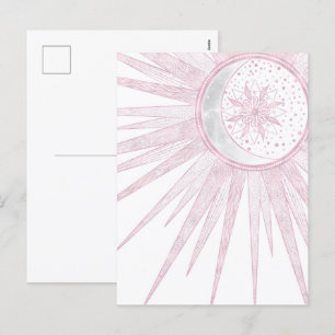 Elegant roze Sun Moon Doodle Mandala White Design Feestdagenkaart